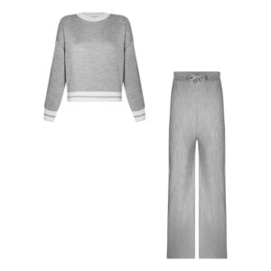 ست بلوز و شلوار بافت کراپ طوسی سفید 2510