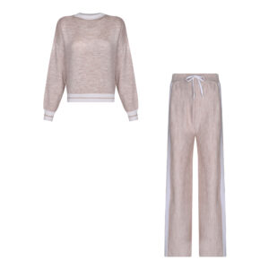 ست بلوز و شلوار بافت کراپ کرم سفید 2509