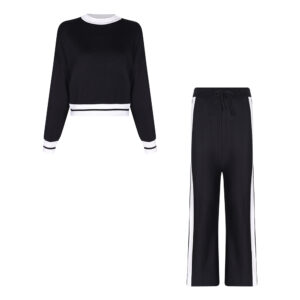 ست بلوز و شلوار بافت کراپ مشکی سفید 2507