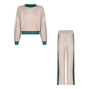 ست بلوز و شلوار بافت کراپ کرم سبز 2506