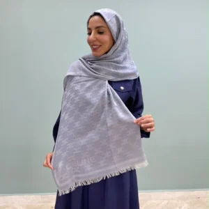 شال کشمیر دو رو قواره ۷۰×۲۰۰ چهار فصل آبی روشن