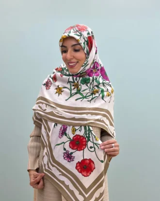 روسری کشمیر چهار فصل دور دست‌دوز قواره ۱۴۰