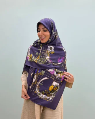 روسری کشمیر چهار فصل دور دست‌دوز قواره ۱۴۰ بنفش