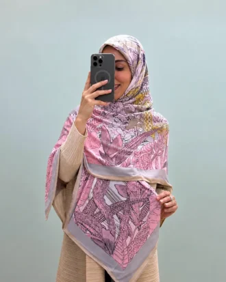 روسری کشمیر چهار فصل دور دست‌دوز قواره ۱۴۰ - RG140060