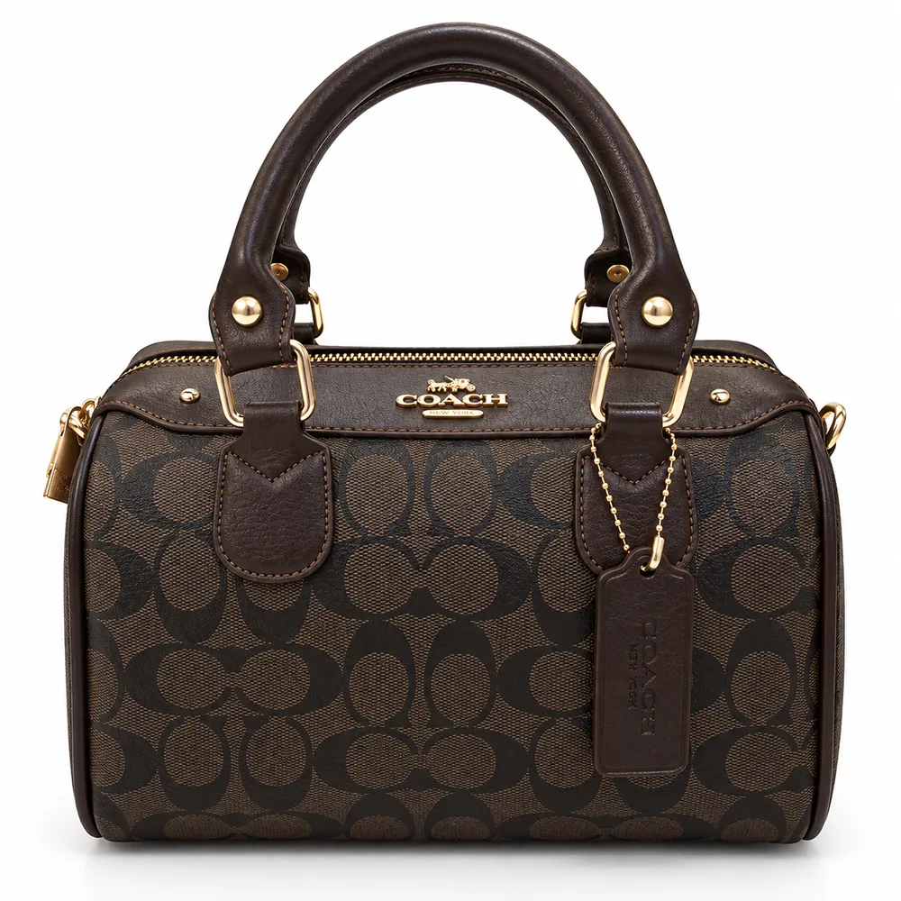 Coach Brown Monogram Bowling Bag copy کیف مجلسی کوچ صندوقی قهوهای RG06019 نمای جلو