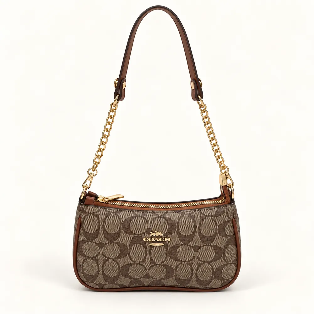 Coach Monogram Shoulder Bag Product Shot copy کیف دوشی زنانه کوچ عسلی مدل RG06034 با بند کوتاه زنجیری