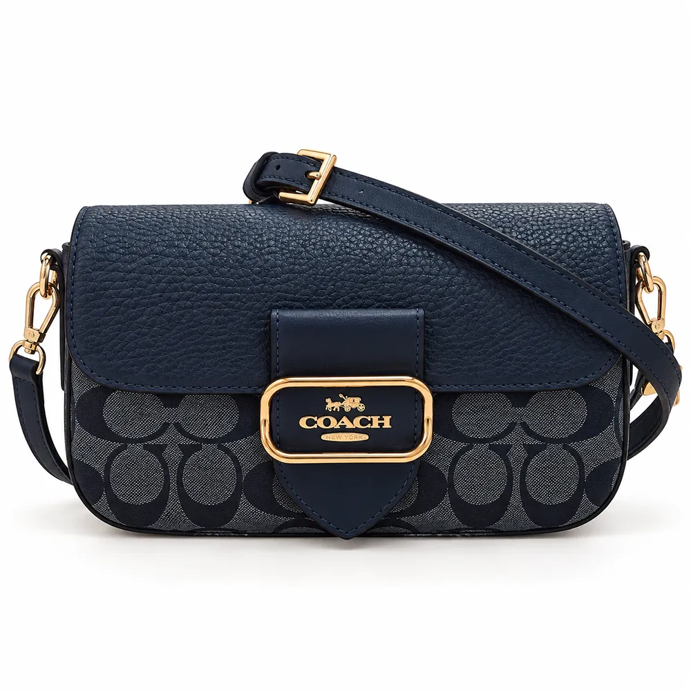 Navy Coach Monogram Crossbody Bag copy کیف کراس بادی کوچ بزرگ سرمهای مدل RG06039 با بند بلند و محفظه زیپدار