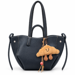کیف دوشی مدل کروسان سرمه‌ای RG06046 با آویز عروسکی