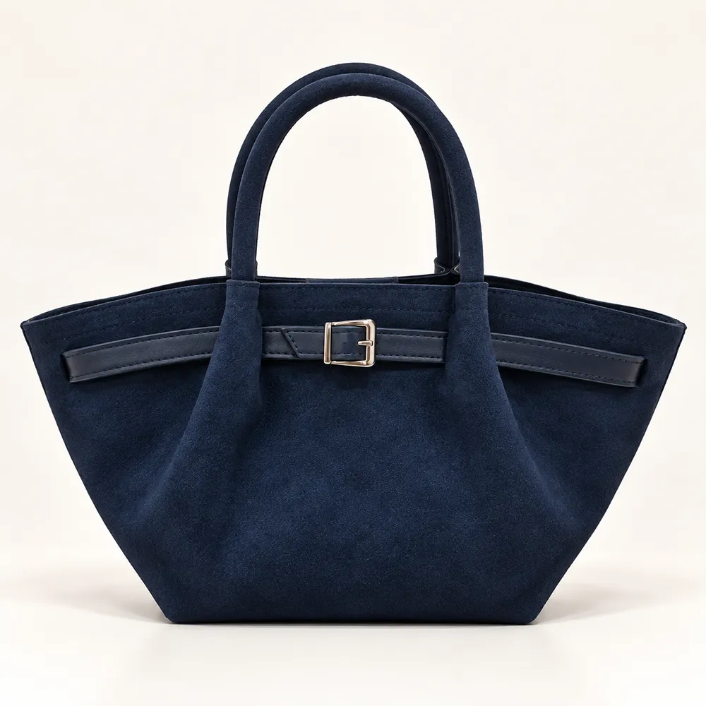 Navy Suede Tote with Silver Buckle copy کیف دوشی زنانه سرمهای جیر مدل RG06036 با سگک فلزی