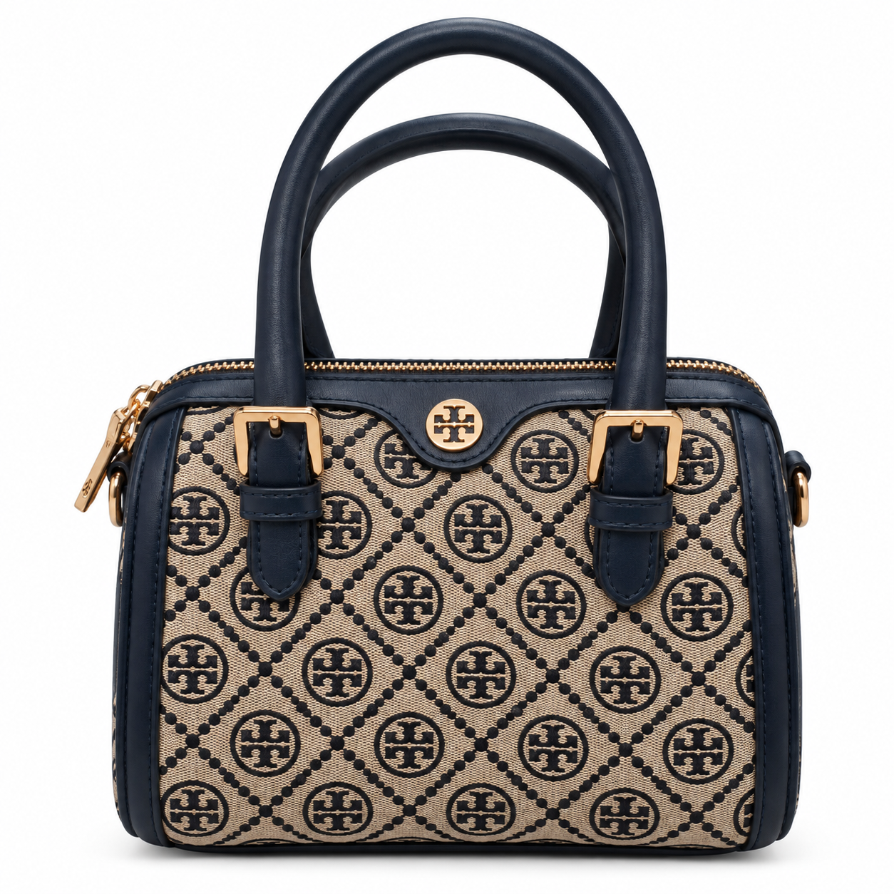 Navy and Beige Emblem Satchel کیف مجلسی صندوقی بزرگ سرمهای RG06042 نمای جلو